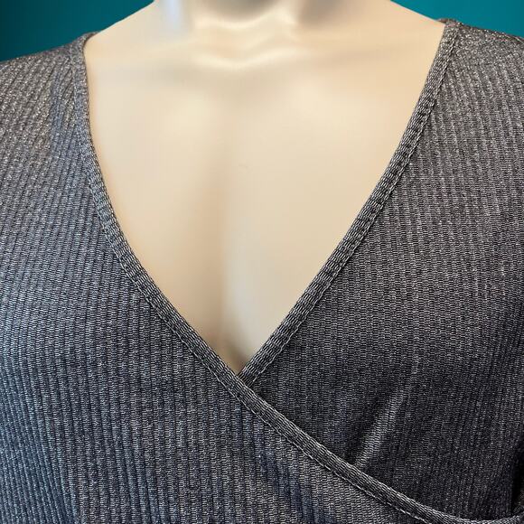 Shein Curve Blouse 2XL Ribbed Side Cinch Layered Ribbed Top Office Law Shimmer - Picture 3 of 8